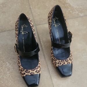 Franco Sarto Brown and Black Heels with Leopard Print